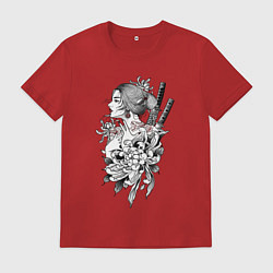 Футболка хлопковая мужская Japan Chrysanthemum, цвет: красный