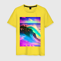 Футболка хлопковая мужская Неоновая волна - тихий океан, цвет: желтый
