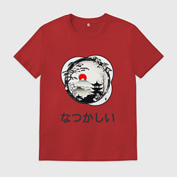 Футболка хлопковая мужская Ностальгия - японские иероглифы, цвет: красный