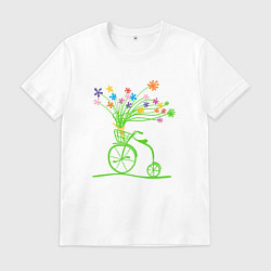 Футболка хлопковая мужская Винтажный велик с цветочками, цвет: белый