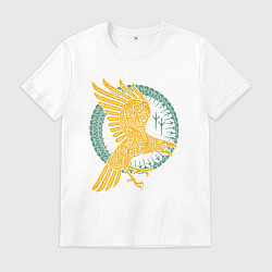 Футболка хлопковая мужская Тотем Ворон - знак мудрости, цвет: белый