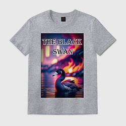 Футболка хлопковая мужская Черный лебедь с красными глазами, цвет: меланж