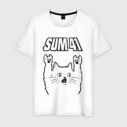 Футболка хлопковая мужская Sum41 - rock cat, цвет: белый