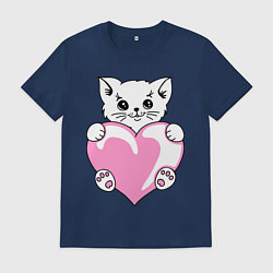 Футболка хлопковая мужская Влюбленный котик, цвет: тёмно-синий