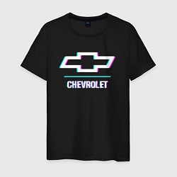 Футболка хлопковая мужская Значок Chevrolet в стиле glitch, цвет: черный