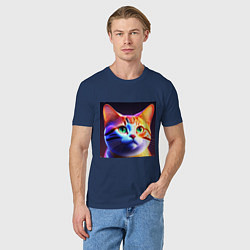 Футболка хлопковая мужская Милый котик с большими глазами, цвет: тёмно-синий — фото 2