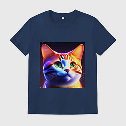 Футболка хлопковая мужская Милый котик с большими глазами, цвет: тёмно-синий