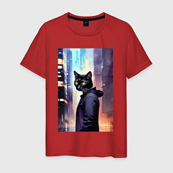 Футболка хлопковая мужская Чёрный котяра житель Нью-Йорка, цвет: красный