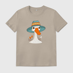 Футболка хлопковая мужская Гусь в шляпе, цвет: миндальный