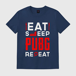 Футболка хлопковая мужская Надпись eat sleep PUBG repeat, цвет: тёмно-синий