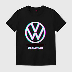 Футболка хлопковая мужская Значок Volkswagen в стиле glitch, цвет: черный
