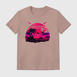 Футболка хлопковая мужская Пляжное ретро, цвет: пыльно-розовый