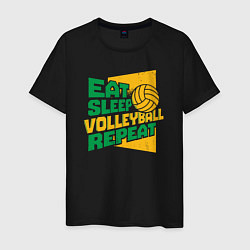 Футболка хлопковая мужская Eat sleep volleyball, цвет: черный