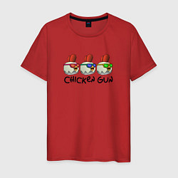 Футболка хлопковая мужская Chicken gun - три курочки, цвет: красный