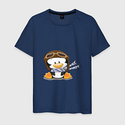 Футболка хлопковая мужская Пингвин в шапке лётчика, цвет: тёмно-синий