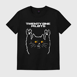 Футболка хлопковая мужская Twenty One Pilots rock cat, цвет: черный