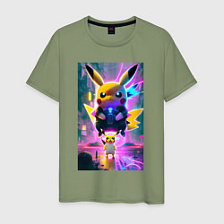 Футболка хлопковая мужская Stand of Pikachu - city fantasy, цвет: авокадо