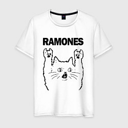 Футболка хлопковая мужская Ramones - rock cat, цвет: белый