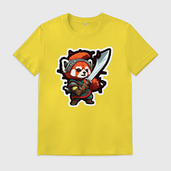 Футболка хлопковая мужская Красная панда воин, цвет: желтый