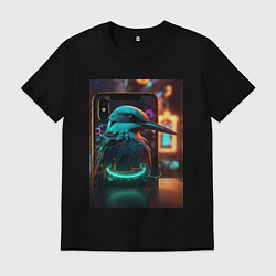 Футболка хлопковая мужская Зимородок киберпанк, цвет: черный