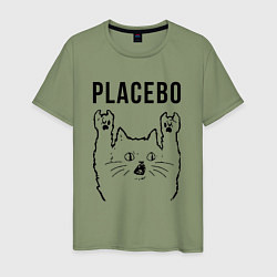 Футболка хлопковая мужская Placebo - rock cat, цвет: авокадо