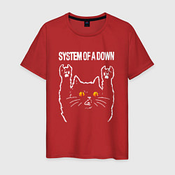 Футболка хлопковая мужская System of a Down rock cat, цвет: красный