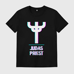 Футболка хлопковая мужская Judas Priest glitch rock, цвет: черный