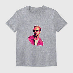 Футболка хлопковая мужская Райан Гослинг розовый арт, цвет: меланж