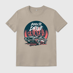 Футболка хлопковая мужская Додж Челленджер в круге, цвет: миндальный