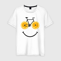 Футболка хлопковая мужская Апельсиновое лето с велосипедом, цвет: белый