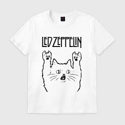 Футболка хлопковая мужская Led Zeppelin - rock cat, цвет: белый