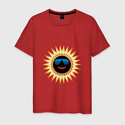 Футболка хлопковая мужская Солнце в очках, цвет: красный