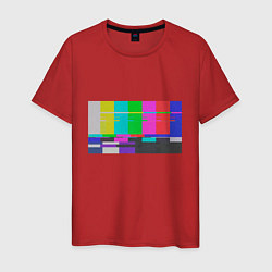 Футболка хлопковая мужская Разноцветные полосы в телевизоре, цвет: красный