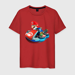 Футболка хлопковая мужская Марио на машине, цвет: красный