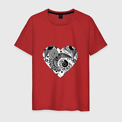 Футболка хлопковая мужская Сердце с абстрактным черно-белым узором, цвет: красный