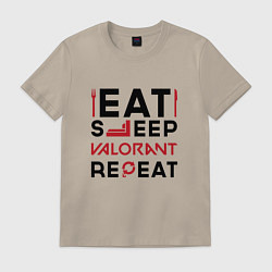 Футболка хлопковая мужская Надпись: eat sleep Valorant repeat, цвет: миндальный