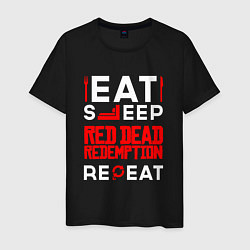 Футболка хлопковая мужская Надпись eat sleep Red Dead Redemption repeat, цвет: черный