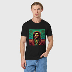Футболка хлопковая мужская Digital Art Bob Marley in the field, цвет: черный — фото 2