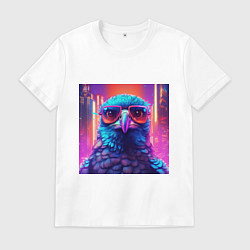 Футболка хлопковая мужская Сокол в лучах неонового города, цвет: белый