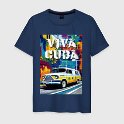 Футболка хлопковая мужская Viva Cuba - car - retro, цвет: тёмно-синий