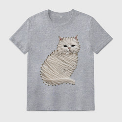 Футболка хлопковая мужская Вышивка Кот, цвет: меланж