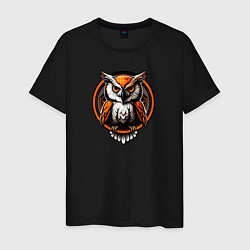 Футболка хлопковая мужская Оранжевая сова, цвет: черный