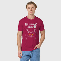 Футболка хлопковая мужская Hollywood Undead rock cat, цвет: маджента — фото 2
