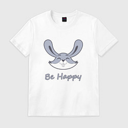 Футболка хлопковая мужская Кролик be happy, цвет: белый