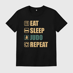Футболка хлопковая мужская Eat sleep judo, цвет: черный