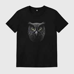 Футболка хлопковая мужская Чёрная сова - нейросеть, цвет: черный