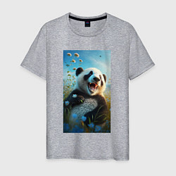 Футболка хлопковая мужская Веселая панда, цвет: меланж