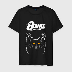 Футболка хлопковая мужская David Bowie rock cat, цвет: черный