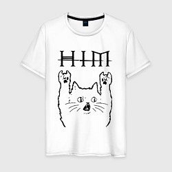 Футболка хлопковая мужская HIM - rock cat, цвет: белый