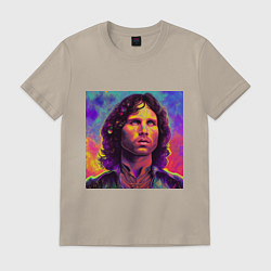 Футболка хлопковая мужская Jim Morrison Strange colors Art, цвет: миндальный